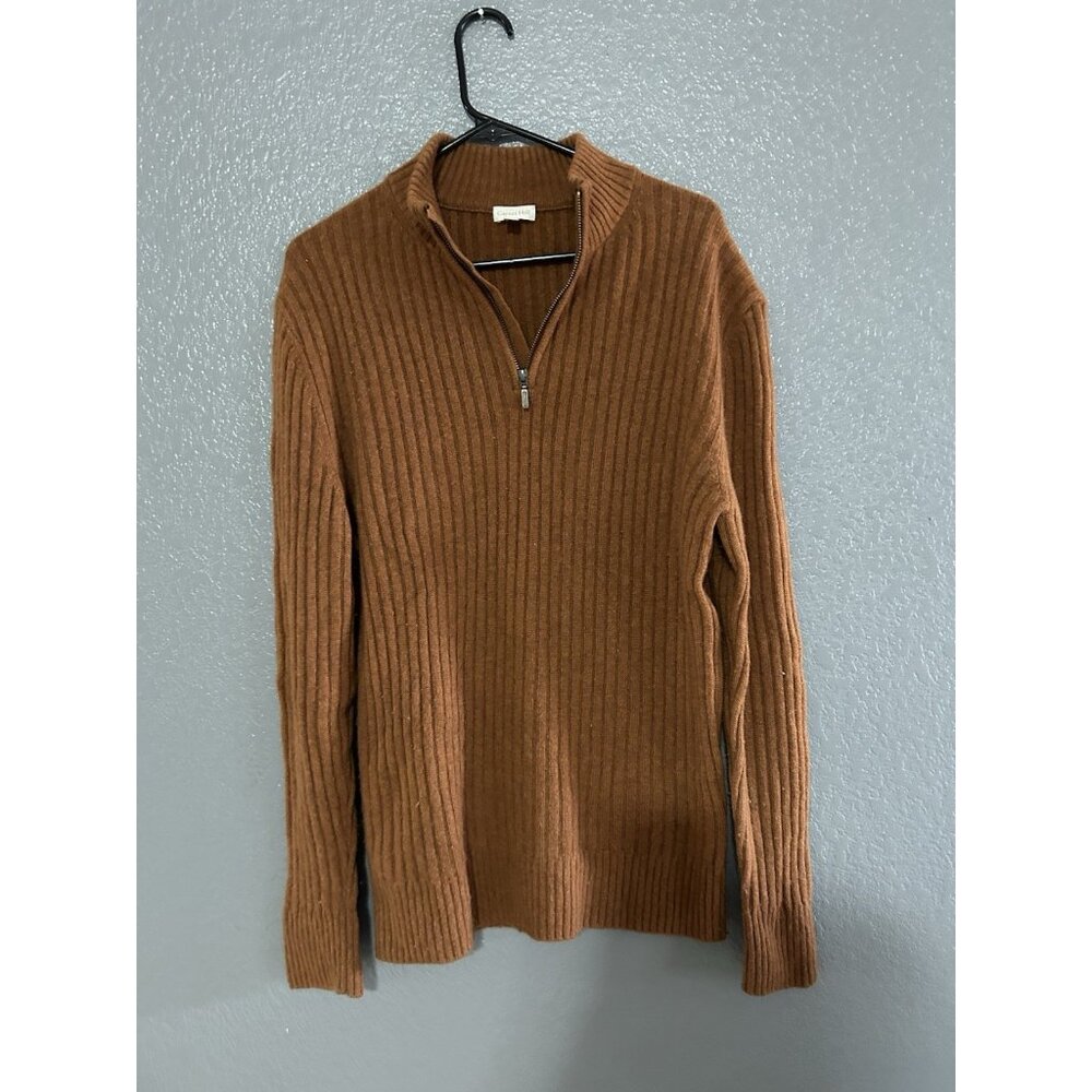 Garnet Hill 100% Cashmere 1/4 Zip Sweater Rust Burnt Orange Men's Size Medium